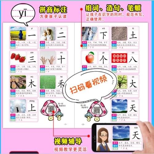 4pcs/set 1680 Words Books New Early Education Baby Kids Preschool Learning Chinese characters cards with picture and pinyin 3-6