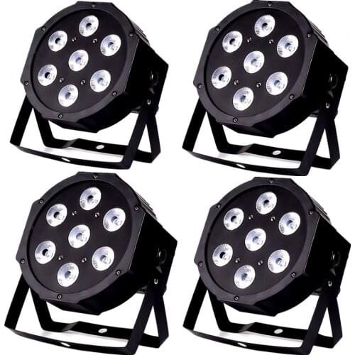 4pcs Hot Sell And Hight Quality Flat LED Par 7X12w/7X18W RGBW Stage Wash Light DMX Controller DJ Equipment Disco Night Club Show