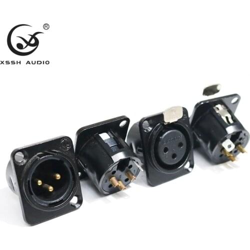 4PCS XSSH 3 pin Black Brass Copper Plating Gold Male/ Female Chassis Socke Audio Cannon Connector