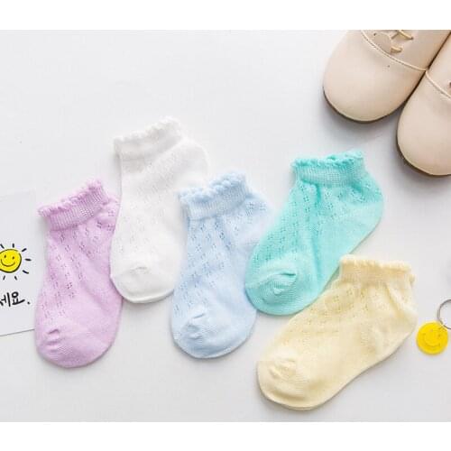5pairs Childrens Summer Mesh Socks Ultra Thin Baby Socks 0-3 Year Old Baby Combed Cotton For Breathability And Sweat Absorption