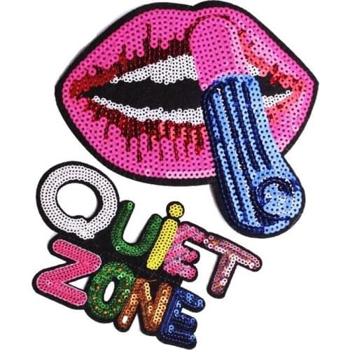 50 Pcs/lot Beads Sequins Embroidery Patches Letters Clothing Decoration Accessories Lip Diy Iron Heat Transfer Applique