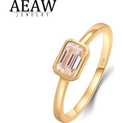 AEAW Fashion Jewelry Rings DF Color Moissanite 18k Yellow Gold 0.6Carat 4X6mm For Women Gift