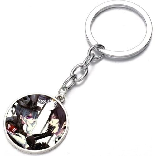 Anime Black Butler Keychain Glass Dome Key Chain Bag Charm Pendant Bronze Silver black Keyring Holder Kids boys girl Pendant