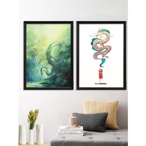 Spirited Away Animation Miyazaki Hayao Anime Cartoon ogino chihiro Nigihayami Kohakunushi Poster Art Silk Prints Gift