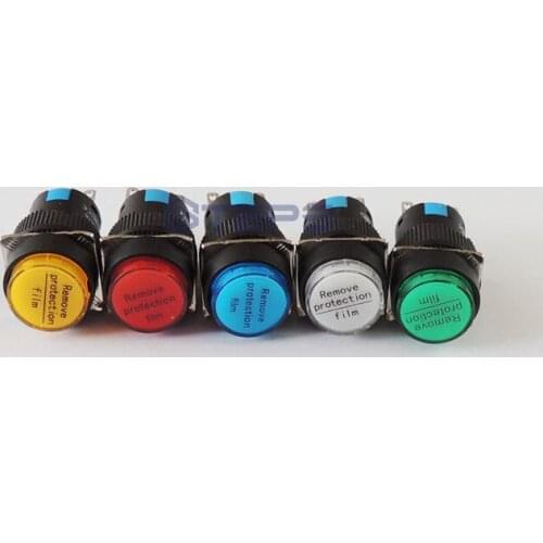 Free shipping 5pcs/lot Small-scale button switch self-locking power switch 5 colors 1NO 1NC LA16-Y-11BNZS 16mm