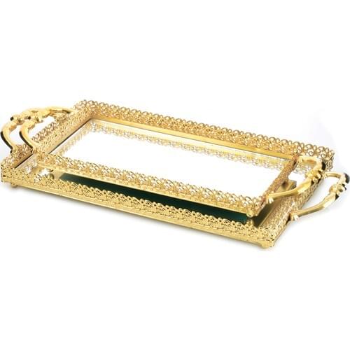 Daffodil Model Gold Color Mirrored 2 Piece Tray Presentation Tray Aid Mubarak Decoration Ramadan Kareem Home Accessory
