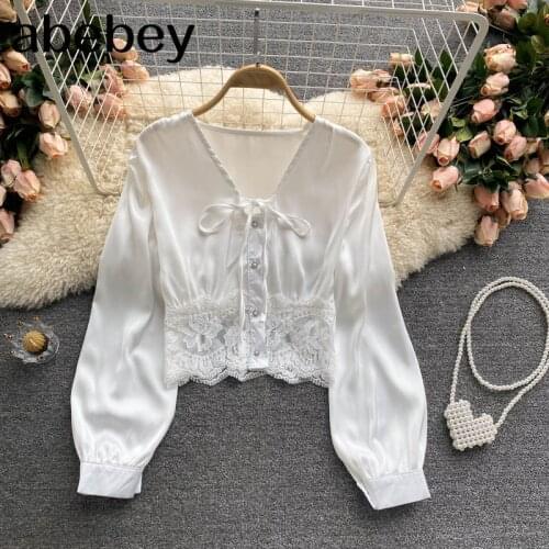 Women Design Korean Blouse Sweet V Neck Solid Casual Tops Summer Chic Fashion Streetwear Short Blouses