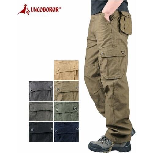 2020 Mens Cargo Pants Tactical Multi-Pocket Overalls Male Combat Cotton Loose Slacks Trousers Army Military Work Straight Pants