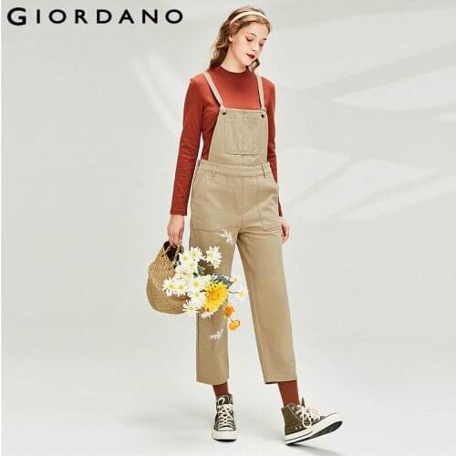 Giordano Women Pants Plain Suspender Pants Multi Pocket Zip Fly Casual Soild Durable Pantalones Mujer 97410607
