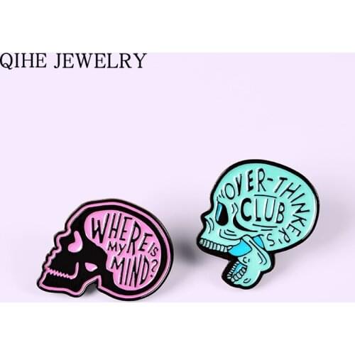 Skull Thinker Enamel Pin Overthink Club Anatomy Anxiety Skull Badge Overthinking Brooch Lapel Pin Wholesale Gift for Friends
