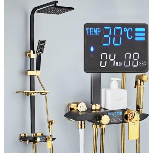 Digital Shower Set Senducs Square Rainfall Shower Head Quality Brass Bathtub Shower Faucet Thermostatic Bath Shower System