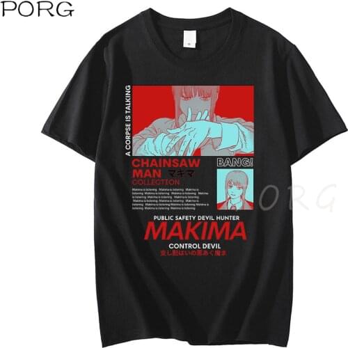 Chainsaw Man MAKIMA Japanese Anime T Shirt Men Manga Graphic Tees Tops Funny Cartoon T-shirt Unisex Hip Hop T-shirts Male 2021