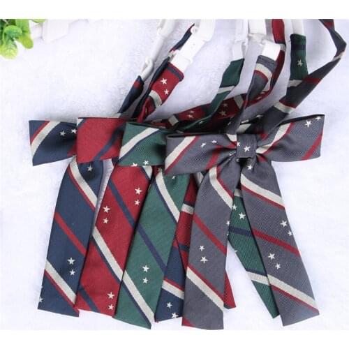 Stars Embroidery Striped Pattern British Japanese School Girls JK Uniform Long BowKnot Tie Students Necktie Cosplay 4 Colors