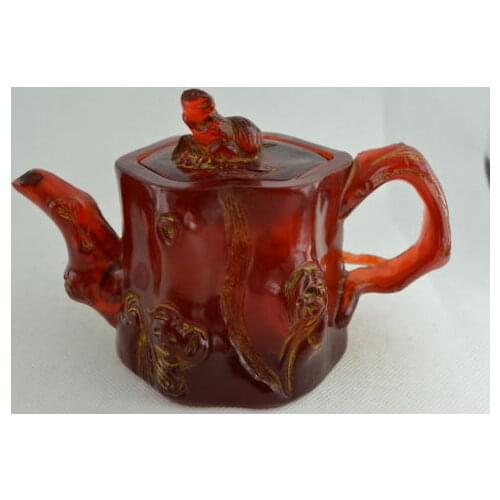 Exquisite Chinese Old Collectibles Handwork Resin Squirrel In the Tree Trunk Tea Pot