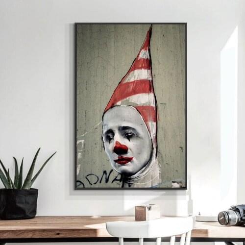 Canvas Painting Graffiti Wall Art Sad Clown With Hat and Prints Wall Pictures for Living Room Decoration Home Decor