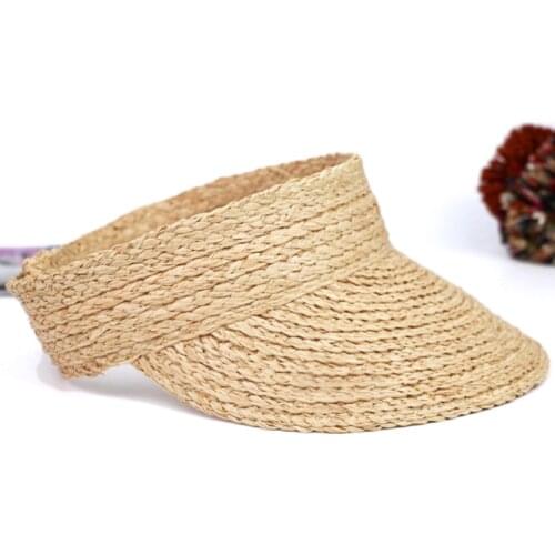 Womens Summer Woven Straw Open Top Sun Hat Foldable Roll-up Wide Brim Sunscreen Outdoor Sports Beach Visors Baseball Cap