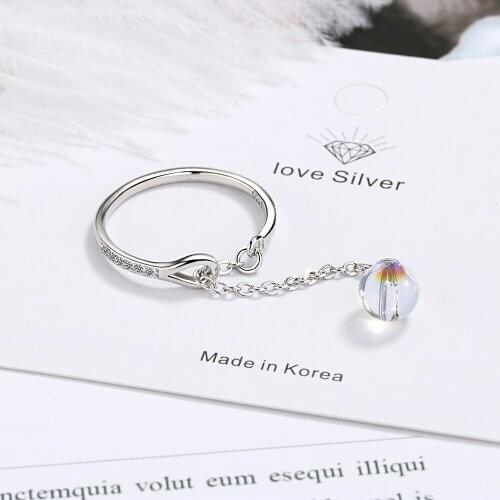 Special Hot Selling New Style Adjustable Rings For Women S925 Silver Fashion Jewerly With Long Tassel And Round Ball Crystal