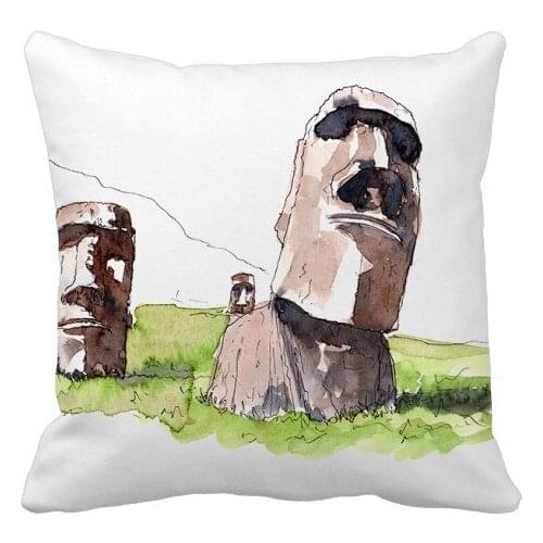 Moai Statues In Easter Island Throw Pillow Square Cover