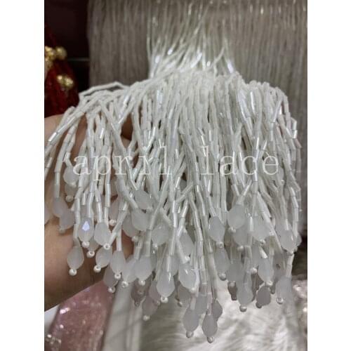 Cou0014# 5yards/bag 20 cm width ivory pendents beads ribbon fringe tassel for decorative/wedding bridal ball gown dress