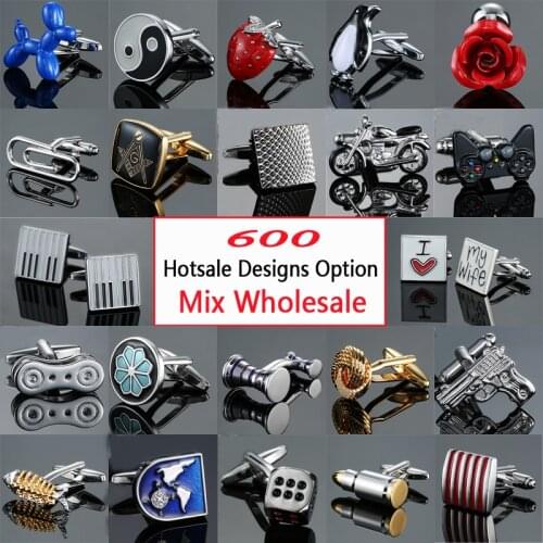 600 Mix Hotsale Styles Cuff Button Wholesale MOQ 1pair Sport Music Animal Car Tool Casino Styles Option Cufflinks abotoadura