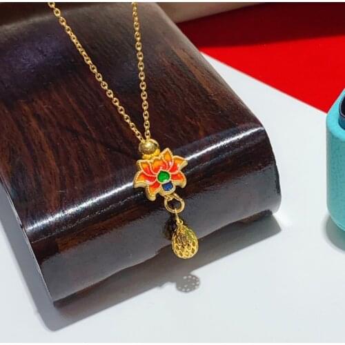 MADALENA SARARA Pure Gold Ancient Chinese Style Pendant 24k Pure Gold Chain Women Necklace