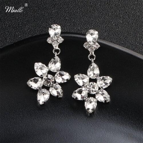 Miallo Newest Fashion Flower Style Crystal Long Drop Earrings Wedding Jewelry Women Dangle Earrings Bride Accessories