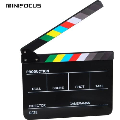 MINIFOCUS Acrylic Plastic 25x30cm/10x12" Directors Film Clapboard Cut Action Scene Clapper Board Slate with Color Sticks