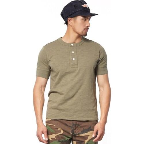 Mens T-shirts 2020 Summer Mens Short Sleeve Henley neck Vintage T-shirt Fashion Basic Cotton Casual Wear Tees Tops Male Clothes