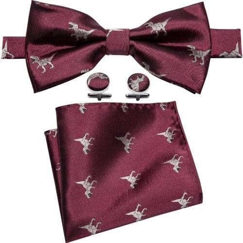 2019 New Arrival Mens Bow Ties Dinosaur Pattern Red Men Wedding Bows Business Male Silk Pre-tied Bow Tie For Suit Tuxedo LH-834