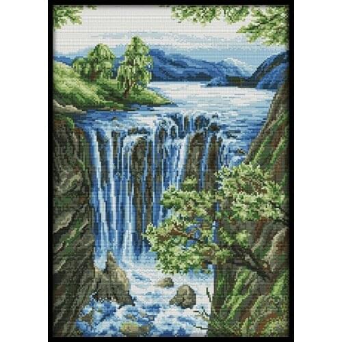 Waterfall Counted Cross Stitch Kits Embroidery Needlework Sets Printed Fabric 11CT 14CT Diy Crafts Home Decor Landscape Painting