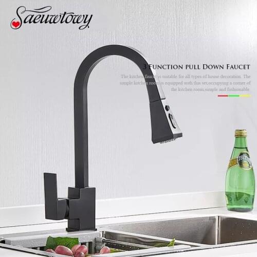 Deck Mount Matte Black Brushed Nickel Chrome Kitchen Faucet Sink Crane Pull Out Kitchen Tap Two Water Outlet Mode 360 ° Rotate
