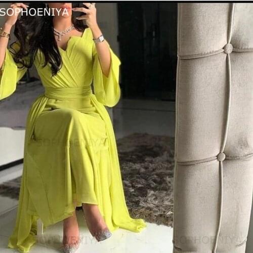 New Arrival Chiffon V Neck Dubai evening dress 2021 Half sleeve Sexy Evening gown Vestido fiesta Caftan marocain