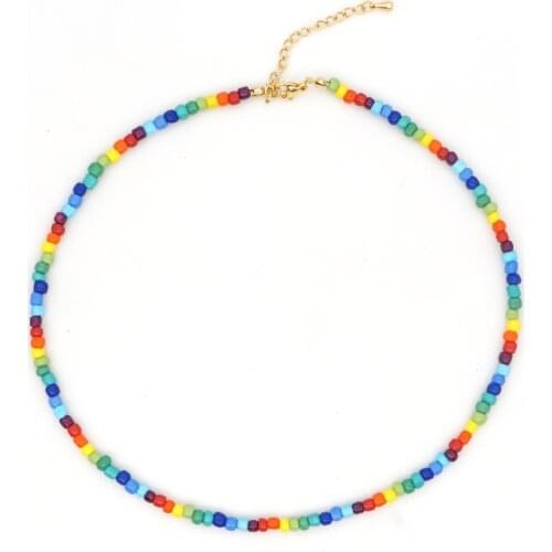 Go2Boho 2020 Rainbow Beads Choker Necklace Women Bohemian Jewelry Fashion Collares Adjustable Stainless Steel Clasp Necklaces