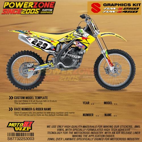 PowerZone Custom Team Graphics Backgrounds Decals 3M Stickers Kit For Suzuki RMZ250 04-06 07-09 10-18 RMZ450 08-17 RM 03-08 003