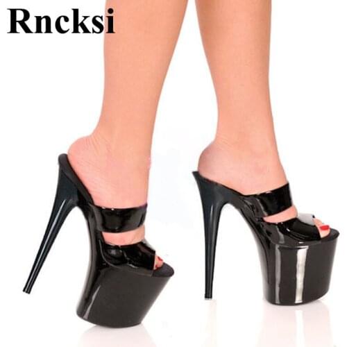 Rncksi Women New 20cm Lady Fashion High Heel Shoes Platform Black Pleated Slippers 8-9 Inch Sexy Pole Dance Clubbing Slippers