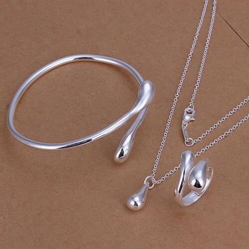 S331 Lovely Silver Color Jewelry Sets Silver Party Jewelry Droptear Ring Bangle Necklace Free Shipping Charm Fashion Jewelry