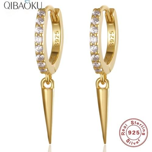 Real 925 Sterling Silver Hoop Earrings Simple Style AAA Zircon Shiny Gold Earrings for Women Ear Jewelry Gift