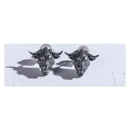 Domineering Bull Head Stud Earrings Vintage Antique Silver Color Punk Animal Earrings Motorcycle Party Biker Earrings Jewelry