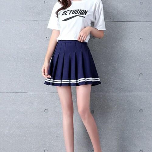 Summer Style Four Colors High Waist A-Line Women Skirt Striped Stitching Sailor Pleated Skirt Elastic Waist Sweet Girls Dance S