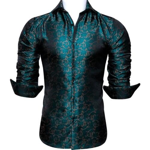 Green Floral Men Shirt Silk Vintage Long Sleeve Shirt Spring Autumn Casual Fit-Dress Party Gifts Male High Quality Barry.Wang