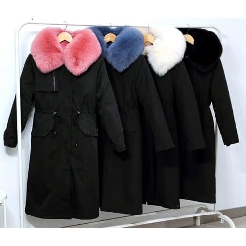 2020 New Long Slim Fur Collar Winter Jacket Women Adjustable Warm Thicken Hooded Parka Coat Female Removable Plush Liner Coat