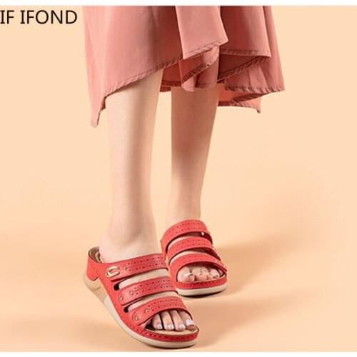IF IFOND Women Sandals Wedges Shoes For Women High Heels Sandals Summer Shoes 2021 Retro Rivet Femme Platform Slides