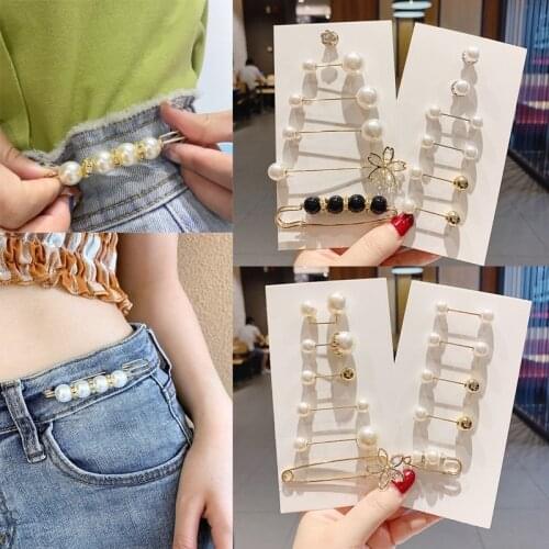 1 Set of Anti-lighting Artifact Fixed Clothes Trouser Waist Pin Brooch Simulation Pearl Pin Adjustment Dress Decorative Pin