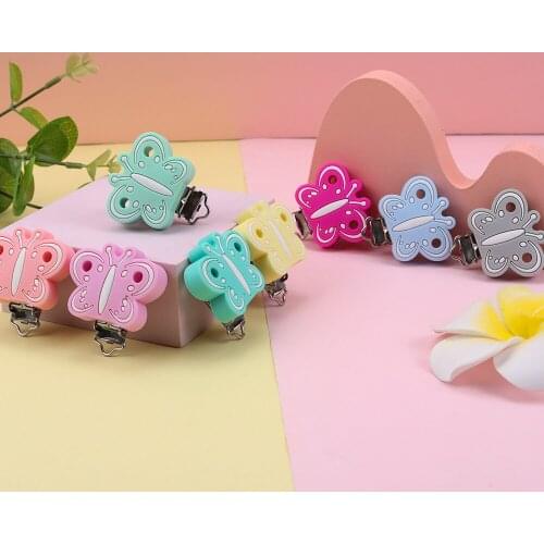 Sunrony 10pcs Butterfly Silicone Pacifier Clip DIY Baby Teething Teether Necklace Bead Tool Nurs Gift Round Heart Accessories