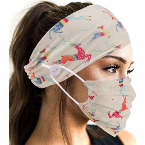 2Pcs Cartoons Printed Button Head Band Face Cover Turban Hair Accessories Soft Fitness Elastic Hair Band Fashion Hair Band