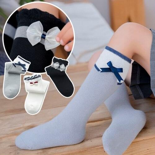 3 Pairs/Lot Girls Kids Knee High Cotton Socks Princess School Bow Pattern Socks Spring and Summer Childrens Socks