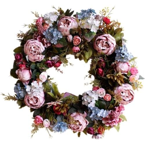 53cm Door Wreath Large Garland Artificial Flower Wreath Wall Hanging Door Decoration Home Decoration Farmhouse Decor Retail