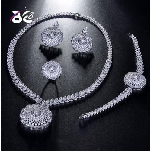 Be 8 Exclusive Dubai White Color Jewelry Luxury Cubic Zirconia Necklace Earring Bracelet Party Wedding Jewelry Set for WomenS222