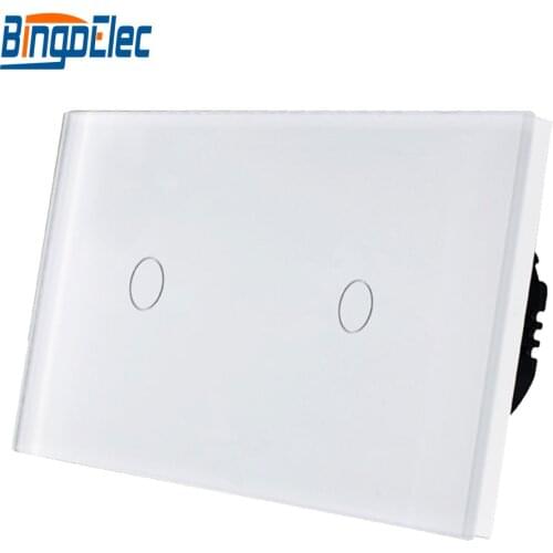 Bingoelec EU Standard Double 1G 1/2 Way Touch Lamp Switch White Crystal Glass Panel Sensor Wall Switch,AC110-250V 157mm*86mm
