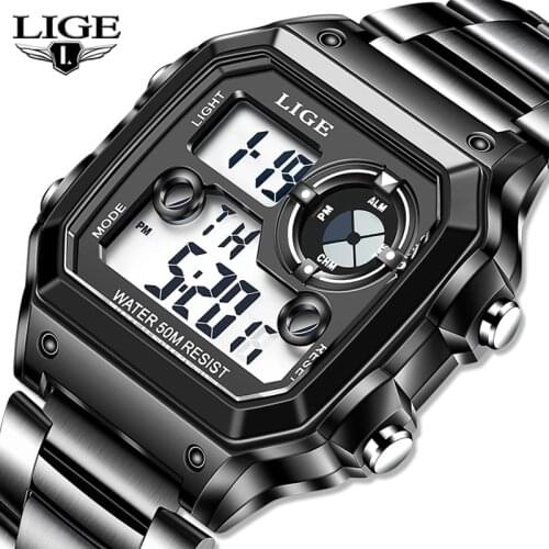 2021 LIGE New Sports Men Digital Watch Creative Diving Watches Male Steel Waterproof Wristwatch Alarm Clocks Relogio Masculino